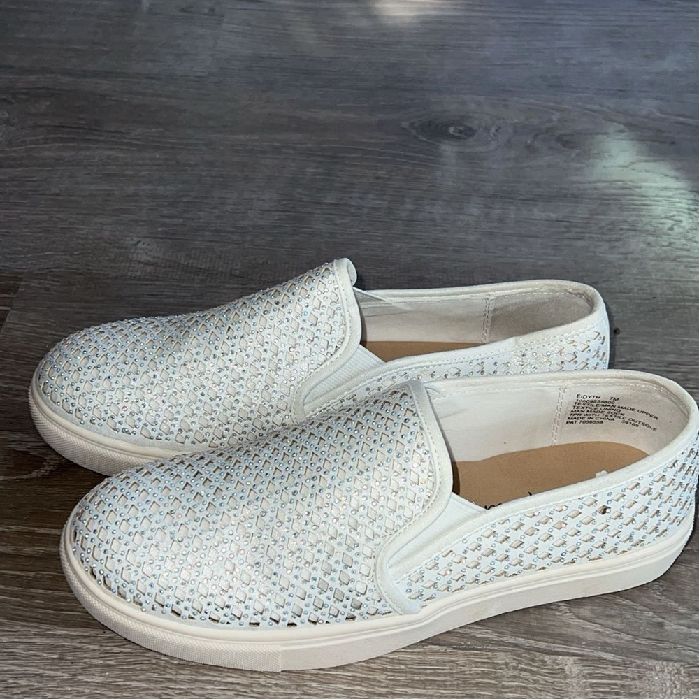 Women's Rhinestone White Slip-On Shoes